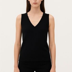 The Reset R Label %100 Wool Lightweight Classic Minimal Black V-Neck Tank Top M.